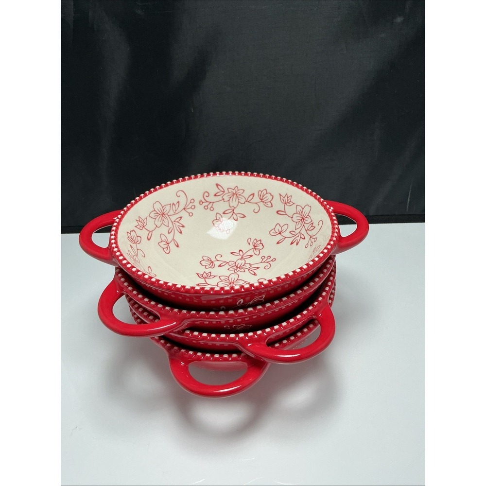 Temptations  By Tara red floral soup  salad bowls Temp-tations set of 4 ( 16oz )